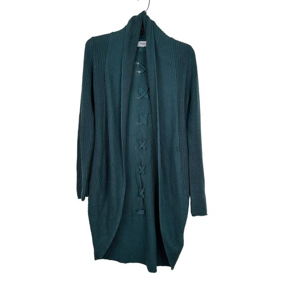 Pink Rose Open Front Knit Green Lace Up‎ Back Cardigan Size XS - Picture 1 of 8